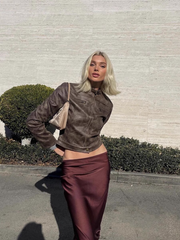 Lizakosht Spring Autumn Faux Leather Pilot Jacket Coat 2023 Vintage Long Sleeve Female Chic Zipper Rock n Roll Punk Tops Short Outwear