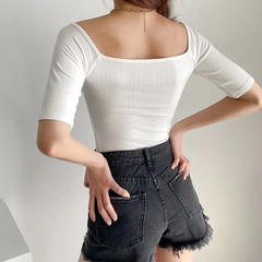 Lizakosht Women Off Shoulder Twist Front Short Sleeved Top