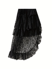 LIZAKOSHT - Women'S Summer Lace Skirt High Waist Asymmetric Ruffled Hem Skirt Elegant A-Line Midi Skirts