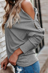 LIZAKOSHT - Single Shoulder Long Sleeve Sweatshirt with Zip