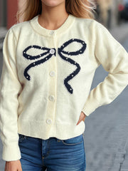 LIZAKOSHT - Bow Button Down Round Neck Cardigan
