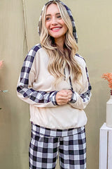 LIZAKOSHT - And The Why Drawstring Hooded Top and Plaid Pants Lounge Set