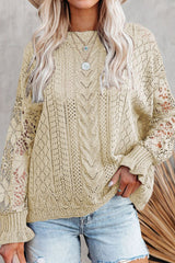 LIZAKOSHT - Openwork Round Neck Long Sleeve Sweater