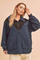 LIZAKOSHT - Two Tone Half Zip Fleece Sweatshirt