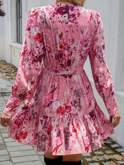 LIZAKOSHT - Devine Ruffled Printed Surplice Long Sleeve Mini Dress