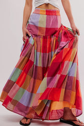 LIZAKOSHT - Color Block Elastic Waist Maxi Skirt