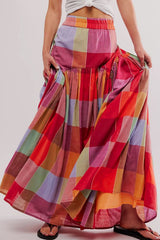 LIZAKOSHT - Color Block Elastic Waist Maxi Skirt