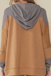 LIZAKOSHT - Drawstring Contrast Long Sleeve Hoodie