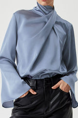 LIZAKOSHT - Cutout Turtleneck Long Sleeve Blouse