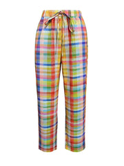 LIZAKOSHT - Tied Contrast Plaid Pants with Pockets