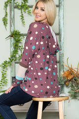 LIZAKOSHT - Full Size Polka Dot Drawstring Hoodie