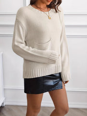 LIZAKOSHT - Round Neck Dropped Shoulder Sweater