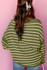 LIZAKOSHT - Striped Round Neck Dropped Shoulder Sweater