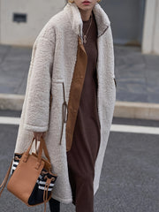 LIZAKOSHT - Plus Size Drawstring Zip Up Turtleneck Sherpa Coat