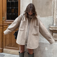 Lizakosht Ladies Brand Stylish Pockets Oversized Loose Jacket Coat Women Fashion Lapel Collar Long Sleeve Outerwear Chic Shirt Tops Female