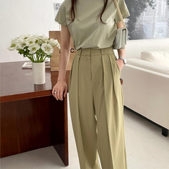 Lizakosht Designer Elegant Suit Pants Women Summer Slim Casual Korean Fashion Wide-legged Pants Solid High-waist Office Lady Clothing
