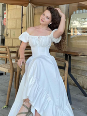 Lizakosht Women's Summer Bubble Short-sleeved Long Dress French Court Style Dress Women's Medieval Elegant Retro A-line Sexy Slit Dresses