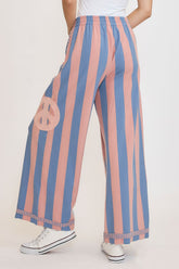 LIZAKOSHT  -  Umgee Peace Sign Patch Striped Wide Leg Pants