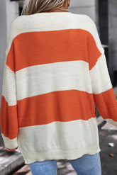 LIZAKOSHT - Color Block Dropped Shoulder V-Neck Sweater