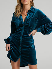 LIZAKOSHT - Collared Neck Button Down Long Sleeve Mini Dress