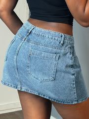 LIZAKOSHT - Women'S Casual Mini Denim Skirt, Low Waist Denim Skirt, Women'S Zipper Flying Denim Skirt