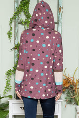 LIZAKOSHT - Full Size Polka Dot Drawstring Hoodie