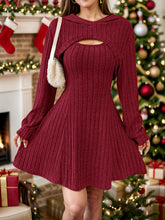 LIZAKOSHT - Wide Strap Dress and Long Sleeve Hooded Top Set
