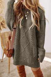 LIZAKOSHT - Cable-Knit Round Neck Sweater Dress