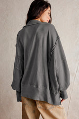 LIZAKOSHT - Exposed Seam Side Slit Long Sleeve Sweatshirt