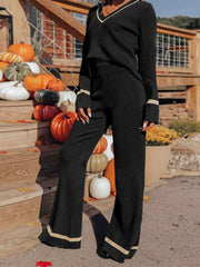 LIZAKOSHT - Perfee V-Neck Long Sleeve Top and Pants Set