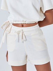 LIZAKOSHT - Drawstring Solid Color Shorts with Pockets