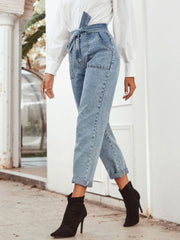 LIZAKOSHT  -  Tied Straight Leg Jeans with Pockets