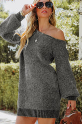 LIZAKOSHT - Boat Neck Long Sleeve Sweater Dress