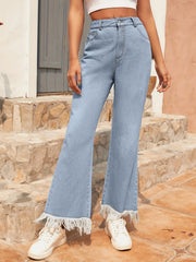 LIZAKOSHT - Raw Hem Bootcut Jeans with Pockets