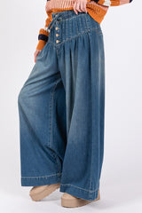 LIZAKOSHT  -  Smocked Waist Band Wide Leg Jeans