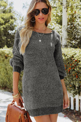 LIZAKOSHT - Boat Neck Long Sleeve Sweater Dress