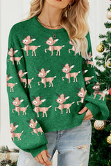 LIZAKOSHT - Reindeer Round Neck Drop Shoulder Sweater