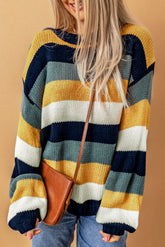 LIZAKOSHT - Color Block Round Neck Dropped Shoulder Sweater
