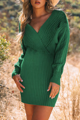LIZAKOSHT - Cable-Knit Surplice Lantern Sleeve Sweater Dress