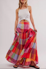 LIZAKOSHT - Color Block Elastic Waist Maxi Skirt