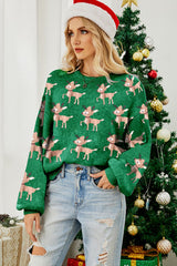 LIZAKOSHT - Reindeer Round Neck Drop Shoulder Sweater