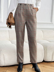 LIZAKOSHT - Perfee Plaid Straight Pants with Pockets