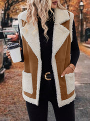 LIZAKOSHT - Full Size Contrast Open Front Sherpa Vest Coat