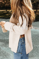 LIZAKOSHT - Slit Color Block Turtleneck Long Sleeve Sweater