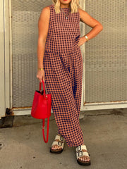 LIZAKOSHT - Lovelet Plaid Round Neck Sleeveless Top and Pants Set