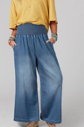 LIZAKOSHT - Smocked Wide Leg Jeans