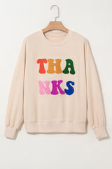 LIZAKOSHT  -  THANKS Round Neck Long Sleeve Sweatshirt