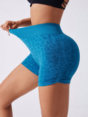 LIZAKOSHT - Ruched Leopard High Waist Active Shorts