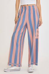 LIZAKOSHT  -  Umgee Peace Sign Patch Striped Wide Leg Pants