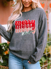 LIZAKOSHT  -  Full Size MERRY CHRISTMAS Round Neck Long Sleeve Sweatshirt